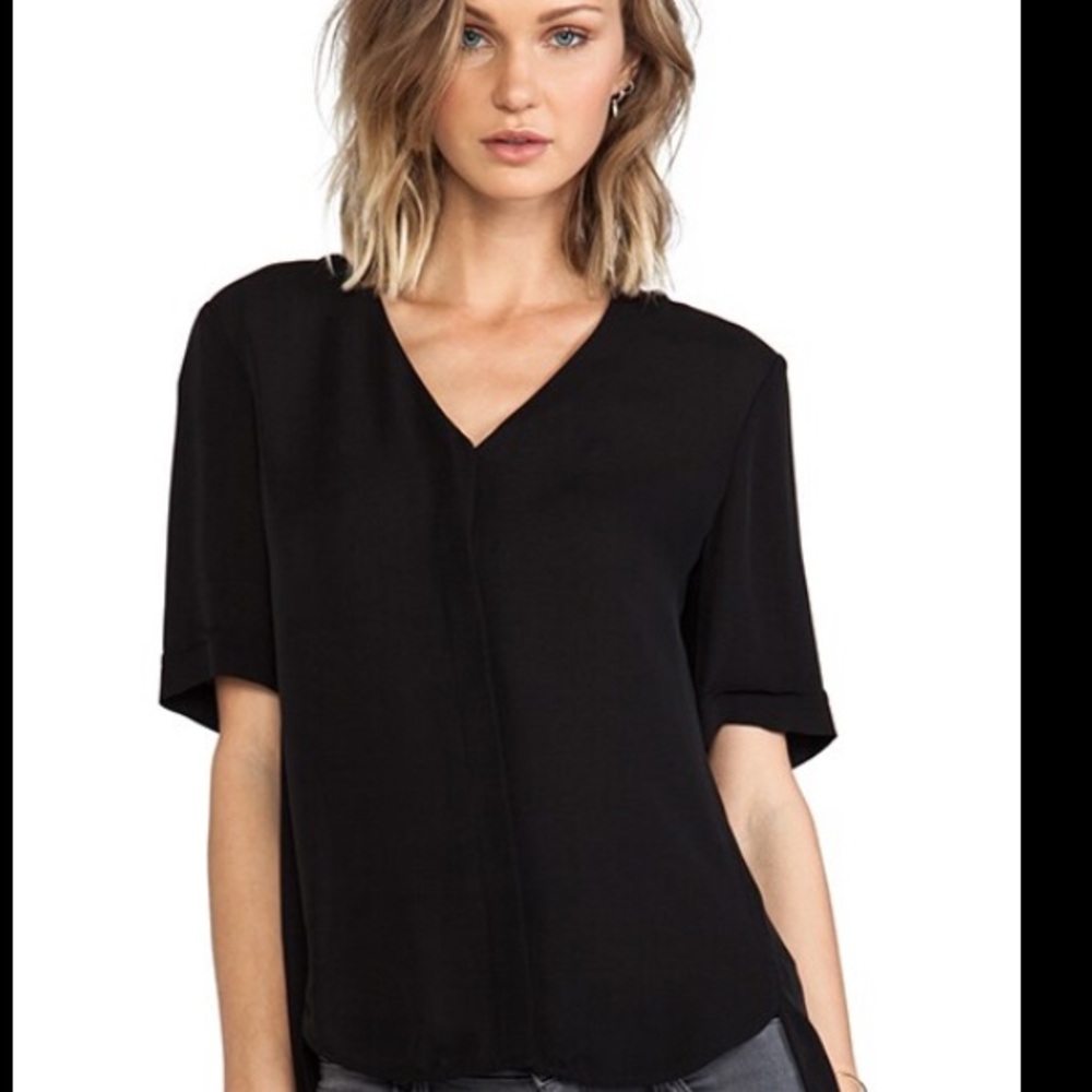 Theory Napala Top in Black hidden button closure silk